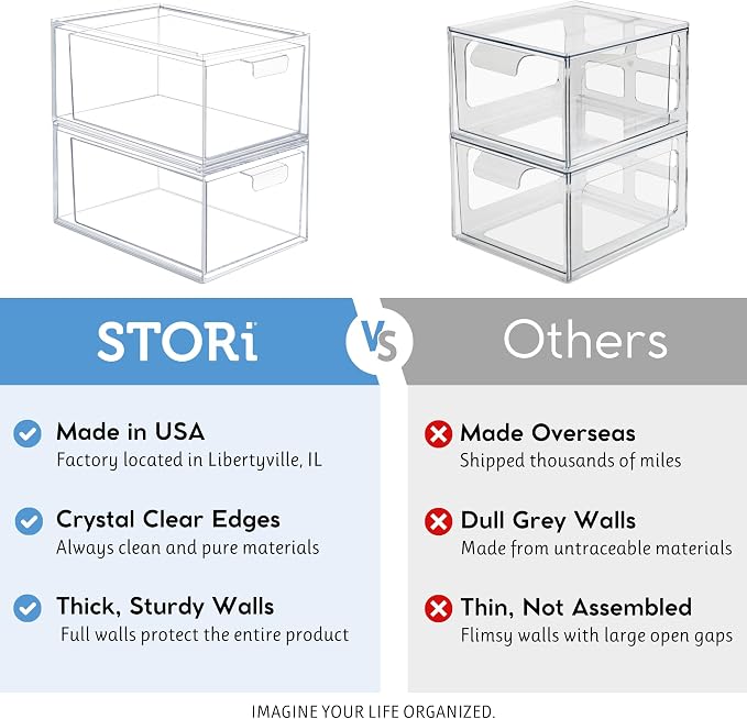 STORi Audrey Stackable Clear Bin Plastic Organizer Drawers | 2 Piece Set | - Image 5