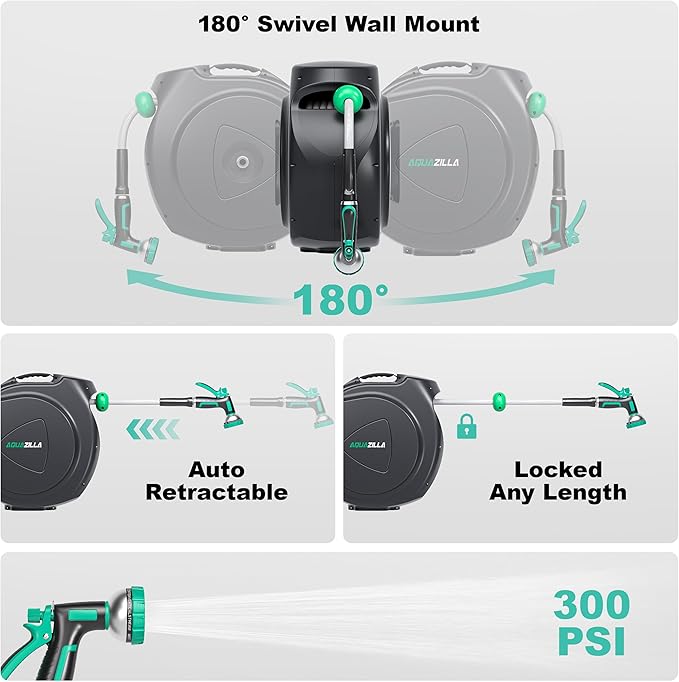 Retractable Garden Hose Reel, 100Ft x 1/2" Durable Wall Mounted Water Hose Reel - Image 5