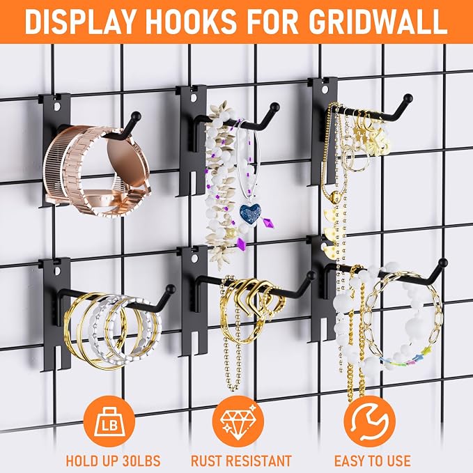 INCLY 2/4/6 Inch Gridwall Hooks, 60 Pack Heavy Duty Black Display Hooks - Image 6