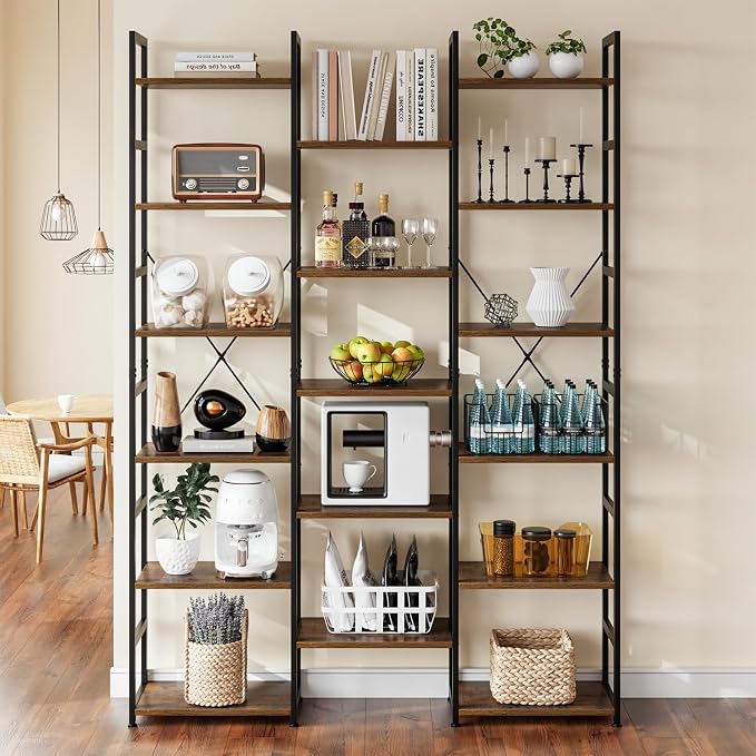 NUMENN Triple Column 6 Tier Bookshelf, Bookcase - Image 5