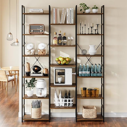 NUMENN Triple Column 6 Tier Bookshelf, Bookcase - Image 5