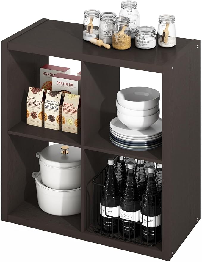 Furinno HERMITE 4-Cube Kitchen Island, Extra Thick Coffee Bar, Dark Oak | by Furinno-FitsYourSpaceFitsYourBudget