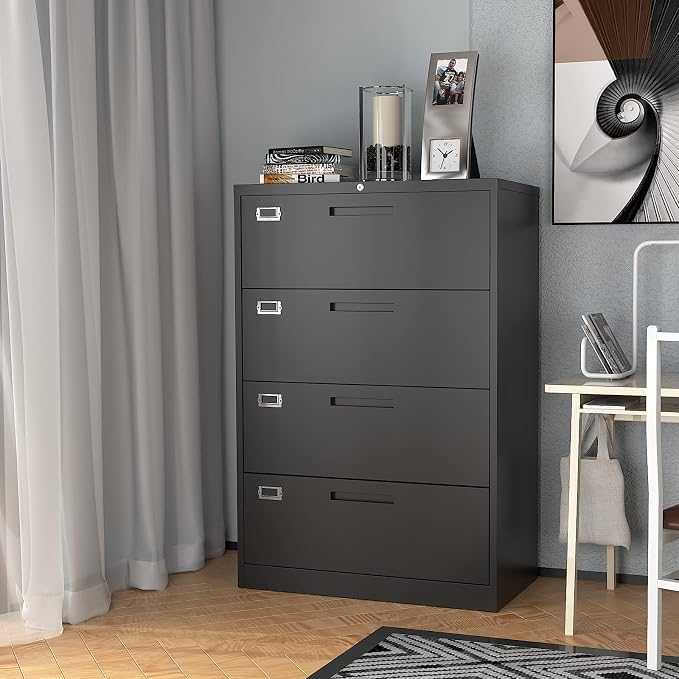 Lateral File Cabinet with Lock, 4 Drawer Large Metal Filing Cabinet, Home - Image 9