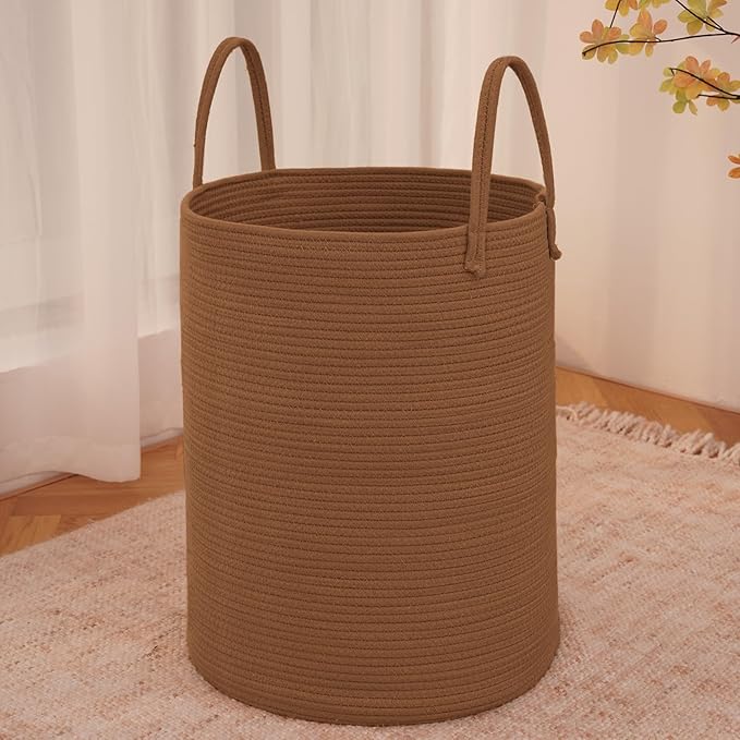 Large Woven Laundry Basket Hamper, 60L Cotton Rope Storage Bin by JMvicyroam