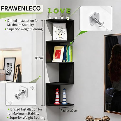 5-Tier Corner Shelf Wall Mount, Screw-Mounted Floating Bookshelf - Image 4