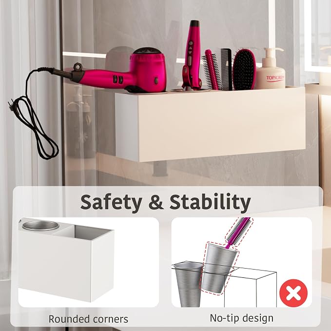 Wall Mount Hair Tool Organizer, Acrylic Hair Dryer Holder - Image 6