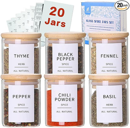 Glass Spice Jars with Bamboo Lids by HHMJSM