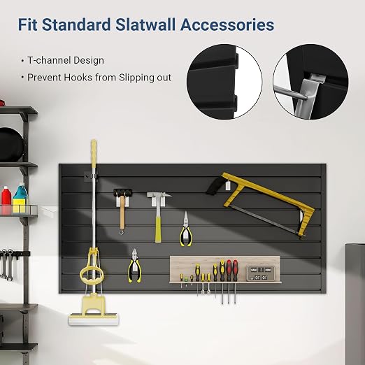 4FT x 2FT Black PVC Slatwall Panel, Modern Wall-Mounted Garage Storage System - Image 4