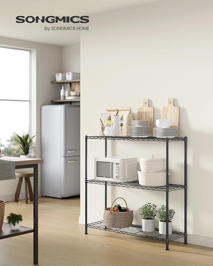 SONGMICS Storage Shelf, Metal Wire Shelving Unit, 3 Tier, Ink Black | - Image 2