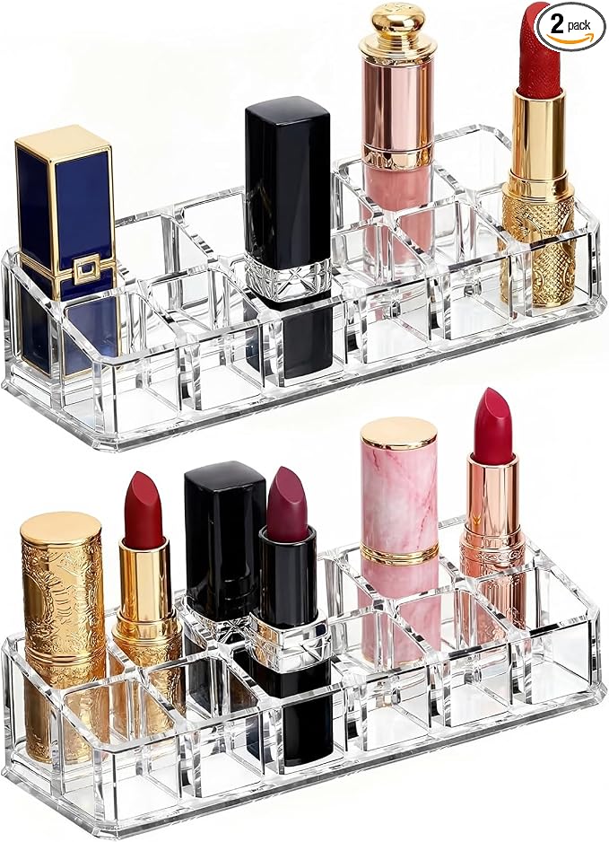 2 Pack 12 Slot Clear Acrylic Lipstick Organizer, Lip Stick Gloss Holder by Unknown