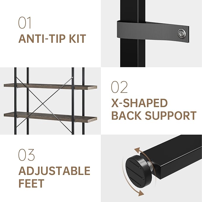 Bookshelf Set of 2, Heavy Duty 4-Tier Industrial Bookcase, 120lbs Shelf Capacity - Image 5