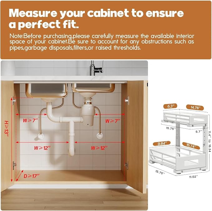 L-Shaped Metal Under Sink Organizer, 2-Tier Double Pull-Out Cabinet Organizer - Image 2