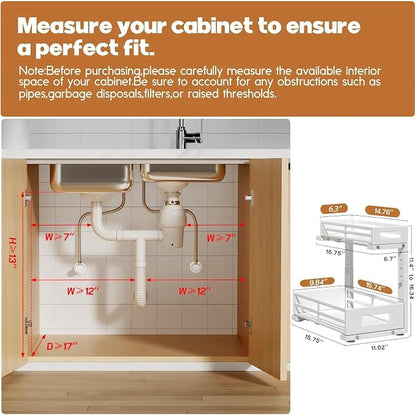 L-Shaped Metal Under Sink Organizer, 2-Tier Double Pull-Out Cabinet Organizer - Image 2