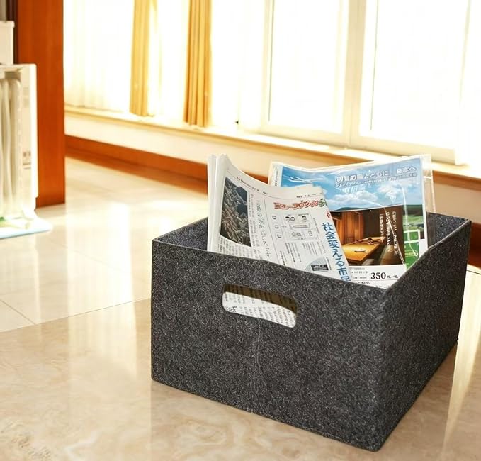 2 pack self-supporting collapsible felt storage basket in darkgrey - Image 5