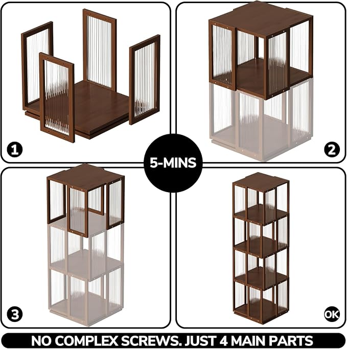 BAMEOS Rotating Bookshelf Tower 4 Tier, 360 Spinning Bookcase - Image 7