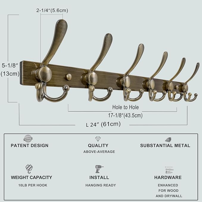 Dseap Coat Rack Wall Mount 2.0 Pro: 24” Long, 3X Tougher, Heavy Duty Stainless - Image 3