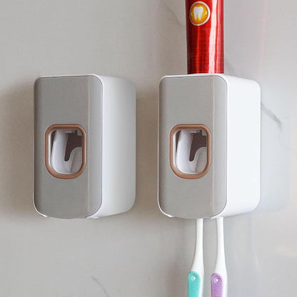 2 Slot Toothbrush Holder and Toothpaste Dispenser Wall Mounted, Automatic by LUEXBOX