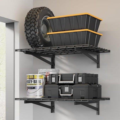 2 Pack Heavy Duty Garage Wall Shelving Set, Wall Mounted, Traditional Style by Jusgym