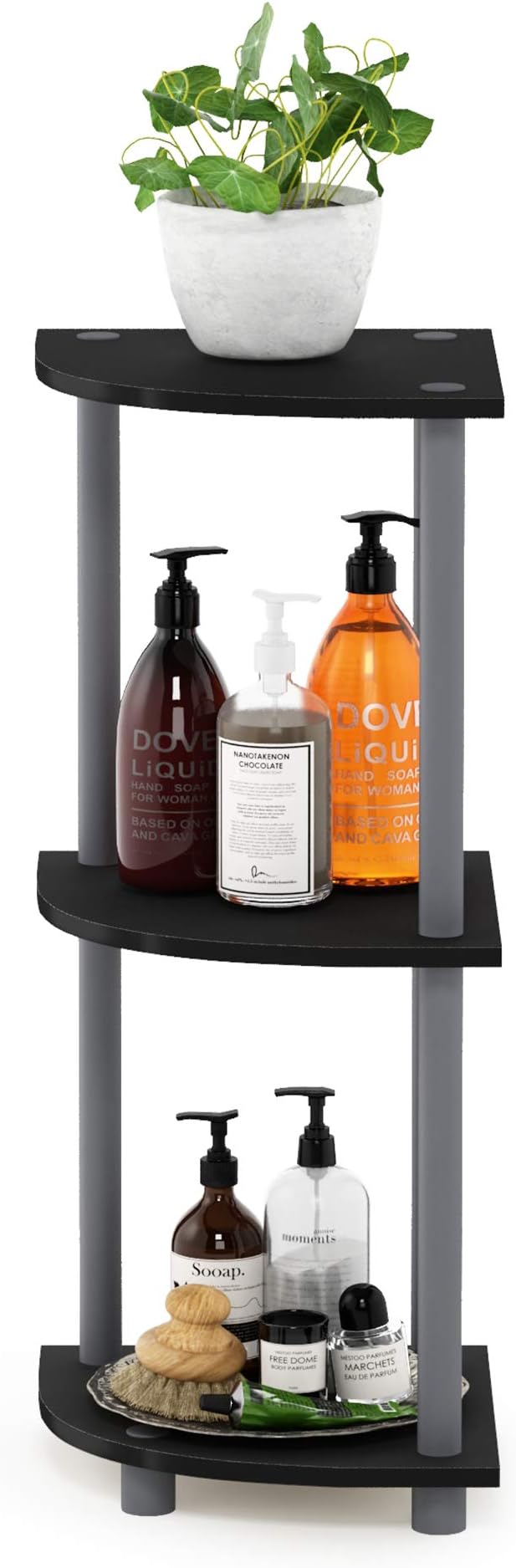Furinno TURN-N-TUBE Corner Shelf, 3-Tier Corner Bookshelf, Display Storage - Image 5