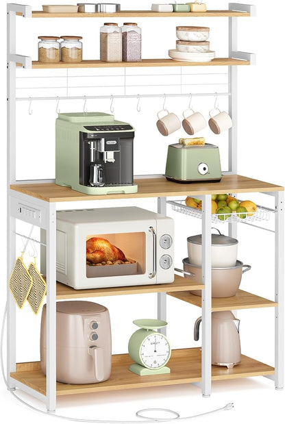 VASAGLE Bakers Rack with Power Outlet, 35.4 Inches Microwave Stand, Coffee Bar by VASAGLEbySONGMICSHOME