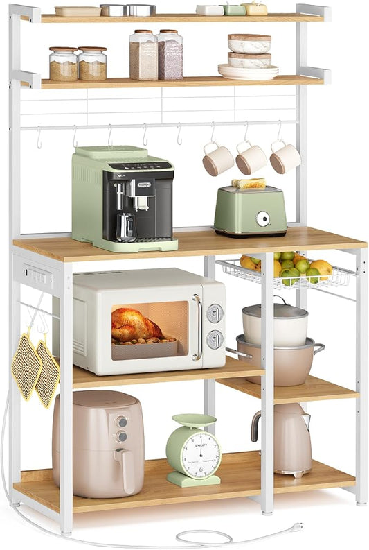 VASAGLE Bakers Rack with Power Outlet, 35.4 Inches Microwave Stand, Coffee Bar by VASAGLEbySONGMICSHOME