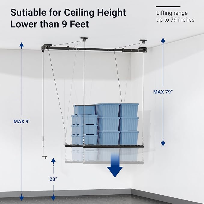 FLEXIMOUNTS Garage Lifting Metal Rack, 4x4 Ft Overhead Garage Storage Racks - Image 3