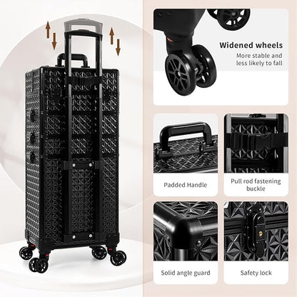 AROUS 5 in 1 Rolling Makeup Train Case Cosmetology Case on Wheels Large - Image 6