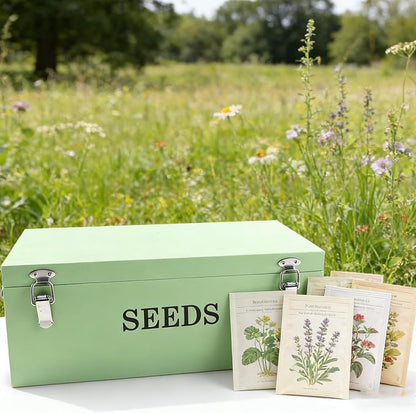 Seed Storage Organizer with 2 Dividers, Wooden Seed Saving Box with Lid - Image 3