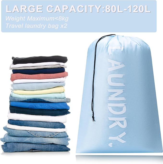 2 Pack XL Travel Laundry Bag, Machine Washable Dirty Clothes Organizer - Image 2
