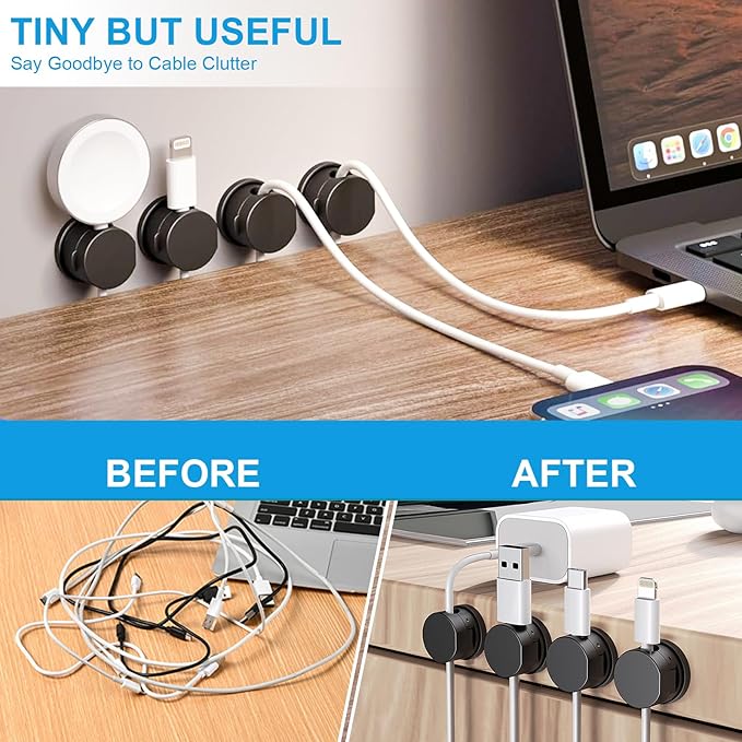 6pcs Magnetic Cord Organizer, 360° Swiveling Adhesive Cable Clips - Image 3
