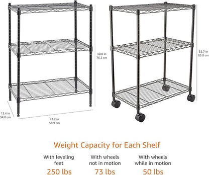 Amazon Basics 3-Shelf Adjustable, Heavy Duty Storage Shelving Unit on 2'' PP - Image 5