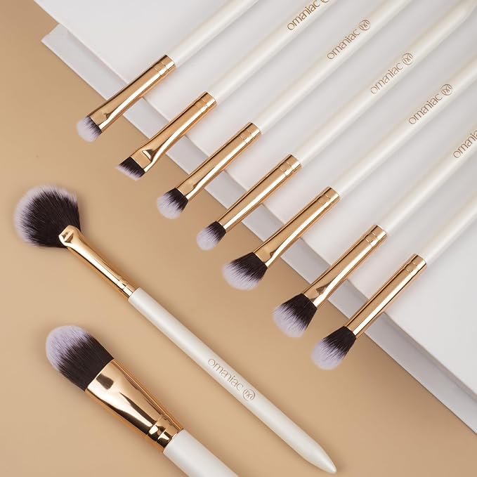 OMANIAC Makeup Brush Set Professional, 12 Pearlescent Wood Handle Makeup Brushes - Image 5