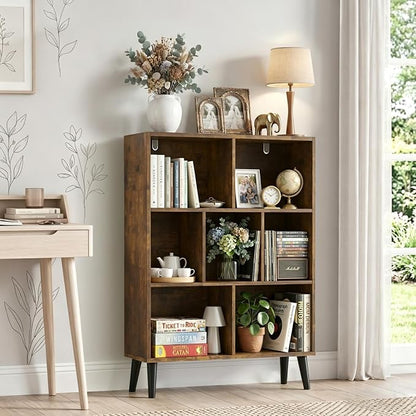 7 Cube Bookshelf, 3 Tier Mid-Century Modern Bookcase - Image 6