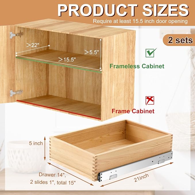 Menkxi 2 Set Pull out Tray Cabinet Organizer Wooden Pull Drawers storage Slide - Image 2