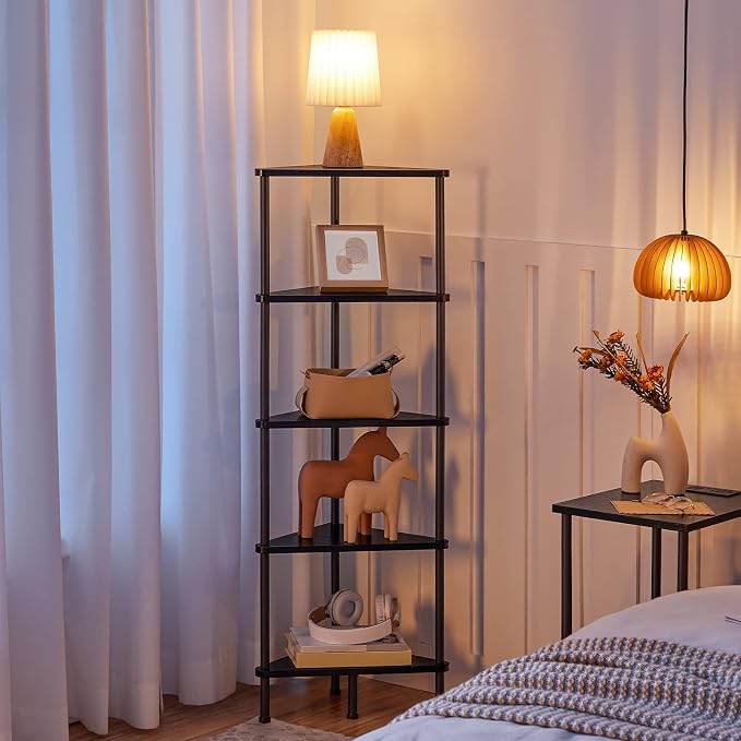 HOOBRO Corner Shelf Stand, Industrial 5-Tier Wall Corner Bookshelf - Image 4