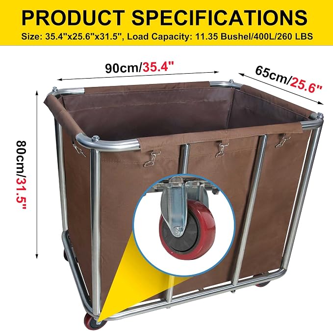 Commercial Laundry Cart with Wheels, Large Industrial Rolling Laundry Basket - Image 2