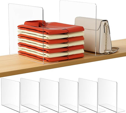 HBlife Acrylic Shelf Dividers for Closet Organization, 6 Pack Clear Sturdy by HBlife