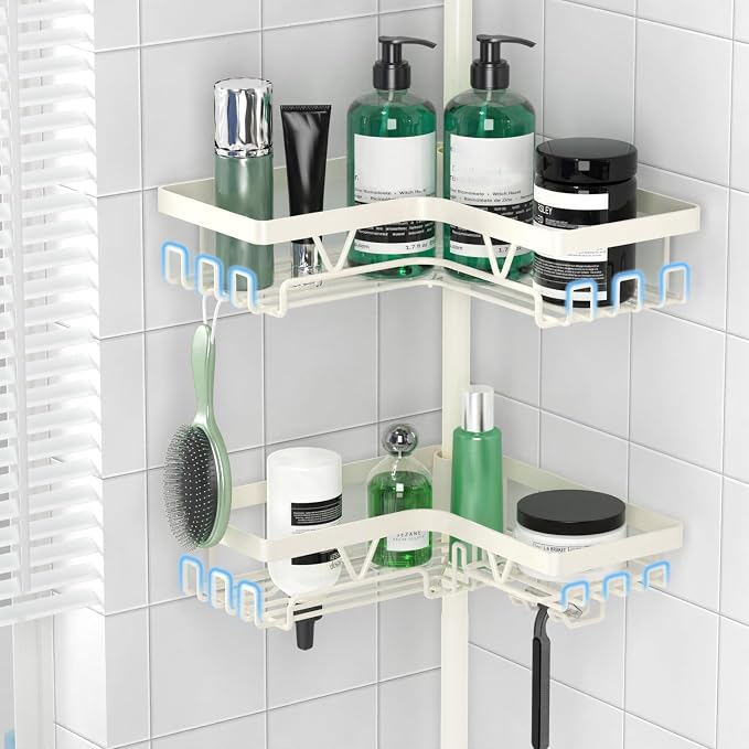 DAOYA Corner Shower Caddy Tension Pole, 4-Tier Adjustable Corner Shower Caddy - Image 3