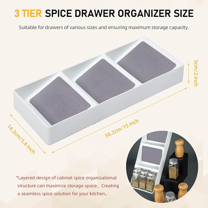 Spice Drawer Organizer, 3 Tier Non-Slip Silicone Seasoning Jars Drawer Insert - Image 2