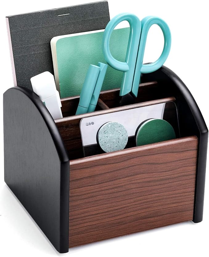 MaxGear Remote Control Holder Caddy, Wooden Desk Organizer, 4 Compartments | - Image 7
