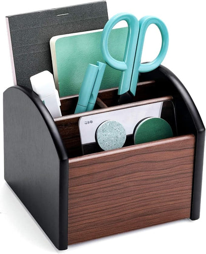 MaxGear Remote Control Holder Caddy, Wooden Desk Organizer, 4 Compartments | - Image 7