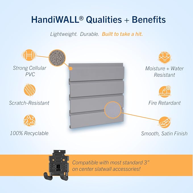 HANDIWALL PVC Slatwall Garage Wall Organizer, 4x2ft Heavy Duty Framed Slatwall - Image 3