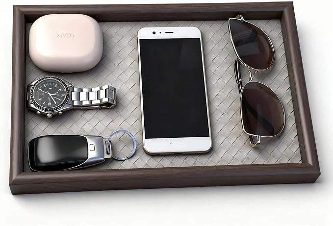 Wooden Valet Tray with Leather Base by Zosenley