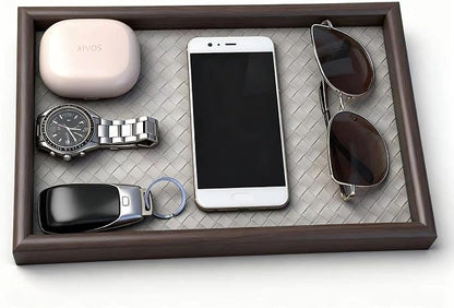 Wooden Valet Tray with Leather Base by Zosenley