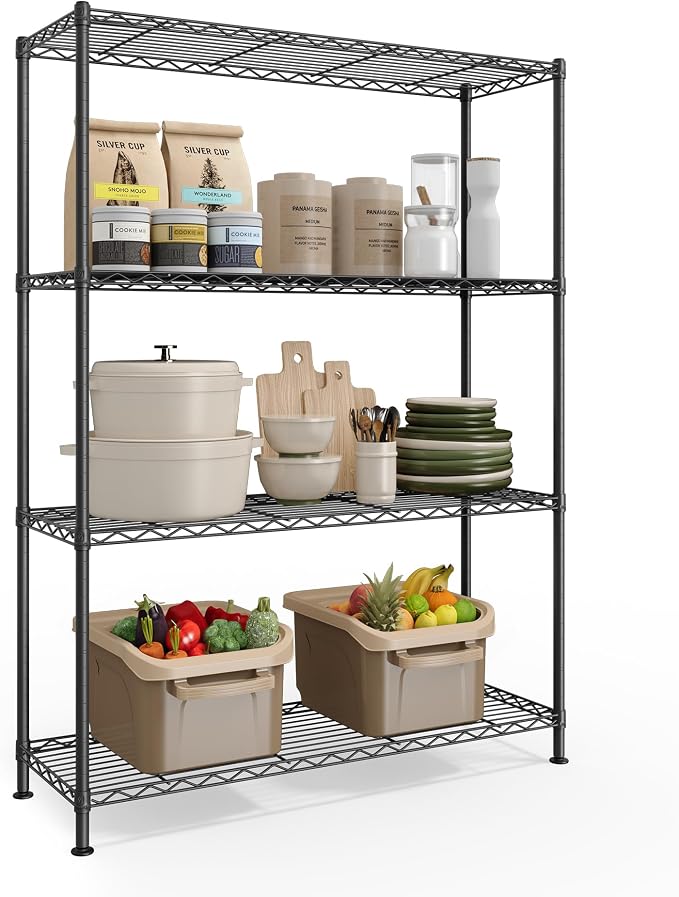 SONGMICS Storage Shelf, Metal Wire Shelving Unit, 4 Tier, Ink Black | by Unknown