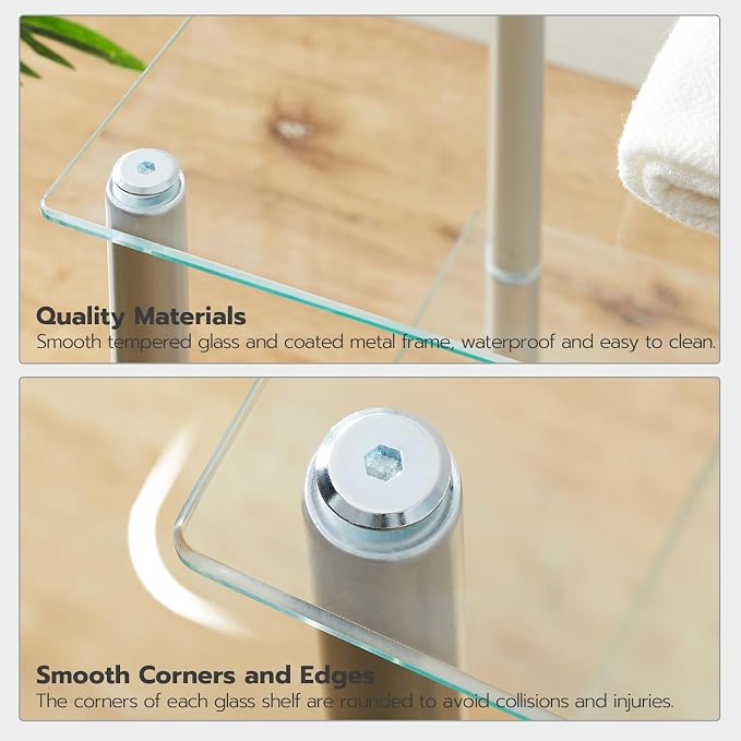 HOOBRO Glass Shelf, 4 Tier Bathroom Standing Shelf Unit, Tempered Glass - Image 6