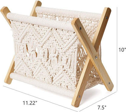 Mkono Macrame Magazine Rack Boho Storage Holder Standing Basket - Image 6