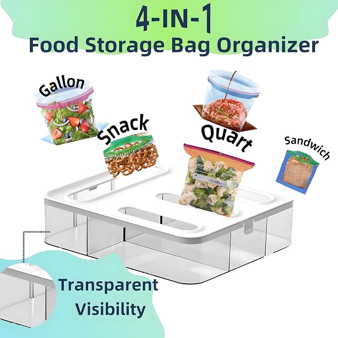 4-in-1 Food Storage Bag Organizer, Kitchen Drawer Plastic Bag Organizer - Image 4