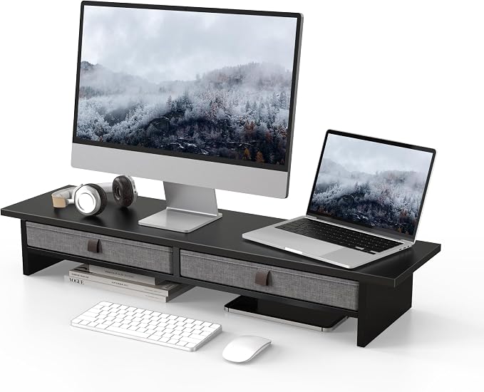 Fenge Monitor Stand with Drawer, 2 Tiers Dual Monitor Riser by Fenge