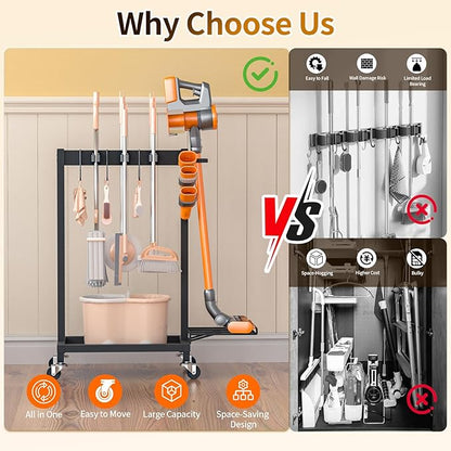 Broom Holder with Cleaning Supplies Organizer Load 160 LBS Cleaning Cart with - Image 6